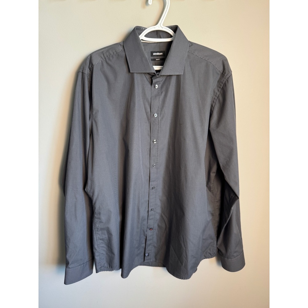 Strellson Mens Black Gingham Slim Fit 44 Business Casual Office Luxury
